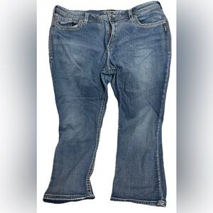 Silver Jeans Womens 20 Blue Suki Mid Rise Cropped Capri Distressed Super Stretch